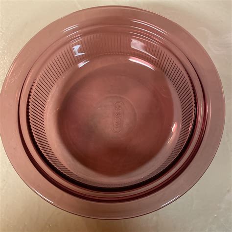 Vintage Vision Cookware By Corning Cranberry Qt Ribbed Casserole V