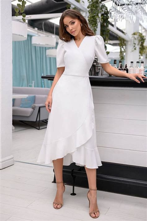 White Wrap Short Sleeve Midi Dress White Midi Dress Midi Short