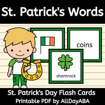 St Patricks Day Sight Words Flash Cards For Matching With Pictures