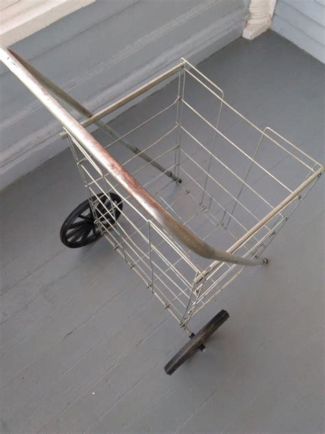 Vintage Shopping Cart Folding Wire Metal Pull Cart Grocery Cart Basket