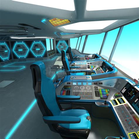 A Futuristic Ship-cutting Project. Command Bridge of a Spacecraft. Control Panel and Pallet ...