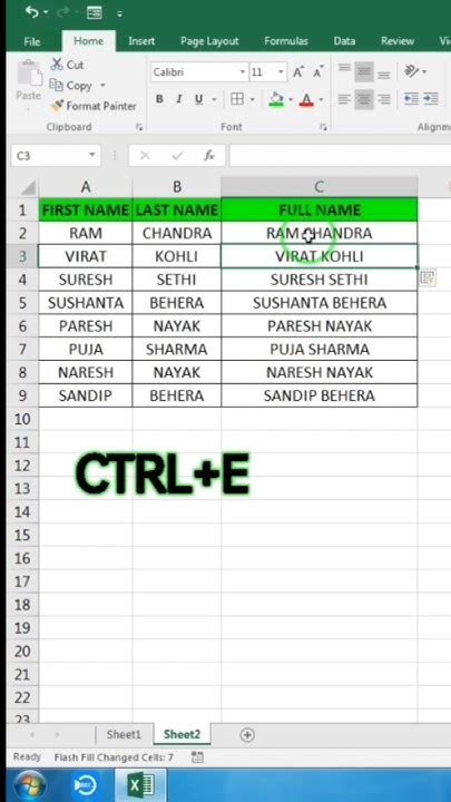 How To Combine First Name And Last Name In Ms Excel Ms Excel Flash Fill Msoffice Excel