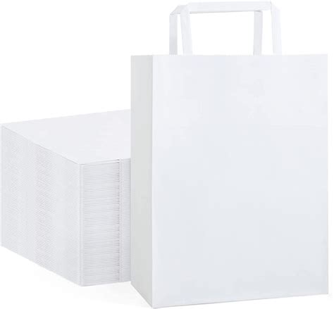 10 White Kraft Paper Gift Bags Party Favor Bags With Flat Handles 8x4