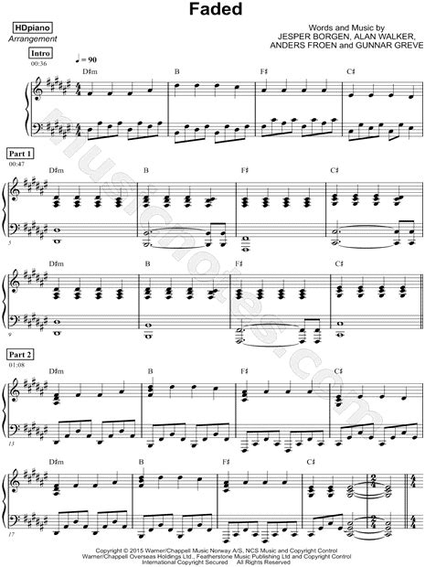 Hdpiano Faded Sheet Music Piano Solo In F Major Download And Print Sku Mn0180554