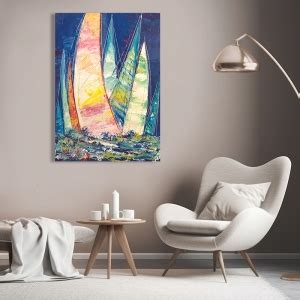 Tableau Sur Toile Affiche Voiles Dans Le Bleu De Luigi Florio