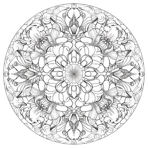 Premium AI Image | A coloring page with a circular design of flowers and leaves generative ai