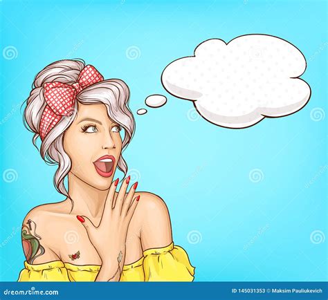 Surprised Woman Wow Pop Art Retro Comic Face Stock Vector Illustration Of Female Poster