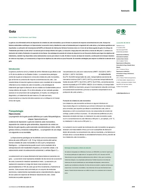 Gota Lancet 2016 Gota Tofacea Gota Nicola Dalbeth Tony R Merriman