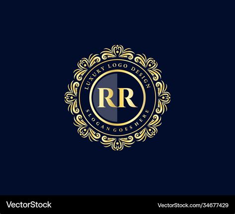 Rr Initial Letter Gold Calligraphic Feminine Vector Image