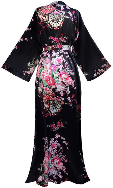 Black Luxury Floral Long Kimono Robes Womens Kimono Robe Etsy