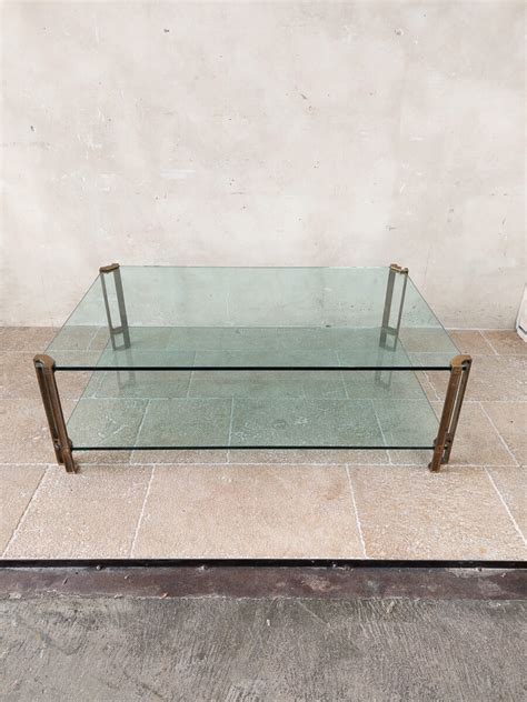 Vintage Brass And Glass Coffee Table By Peter Ghyczy 1970s Piet Jonker