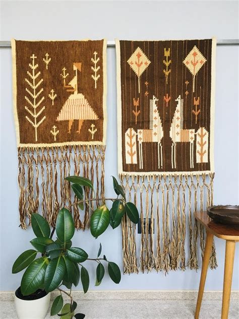 Vintage Wool Hand Woven Wall Hanging Tapestry Scandinavian Etsy