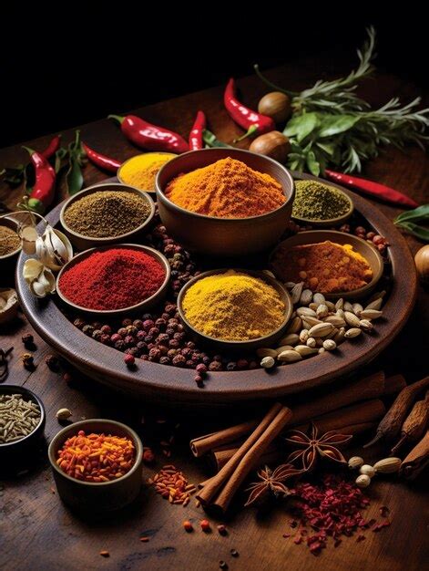 Premium Photo Arafed Assortment Of Spices And Herbs On A Wooden Table