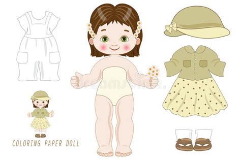 Muñeca De Papel Con Vestidos De Primavera Para Cortar Ilustración del