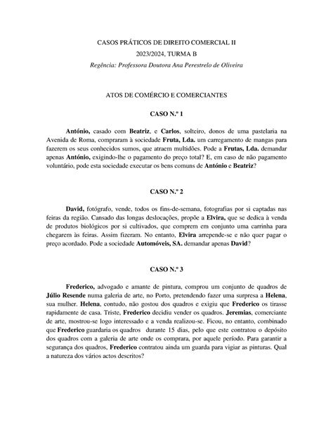 Casos Direito Comercial I Turma B Atos De Rcio E