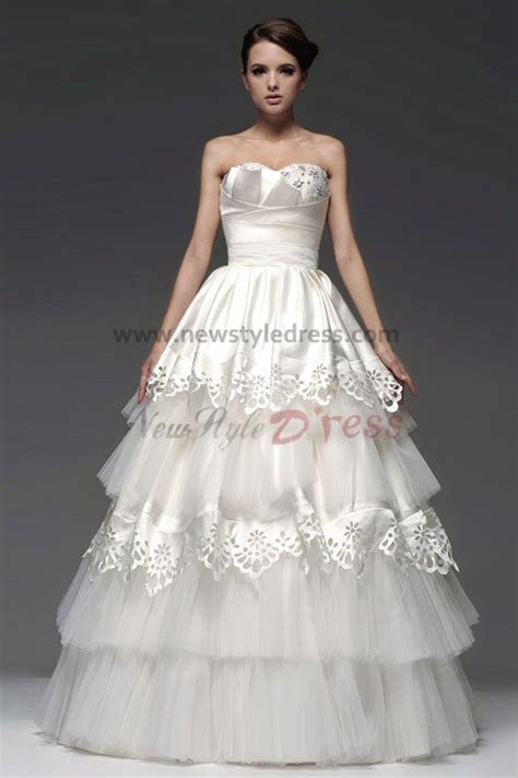 Ball Gown Satin Tiered Wedding Dresses Chest With Beading Nw 0106