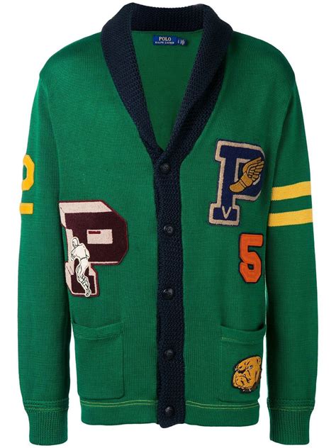 Polo Ralph Lauren Letterman Cardigan In 001 Green ModeSens Polo