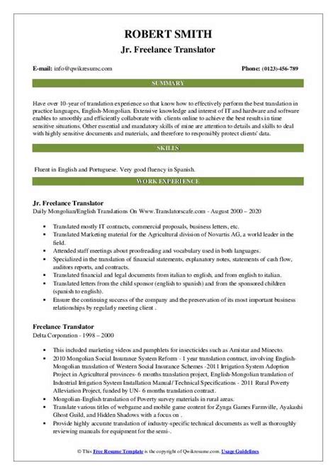 Cv Freelance Translator