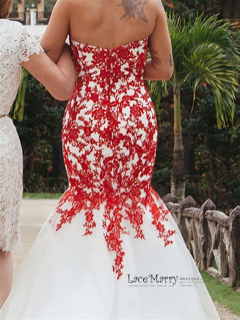 Mermaid Red Lace Wedding Dress