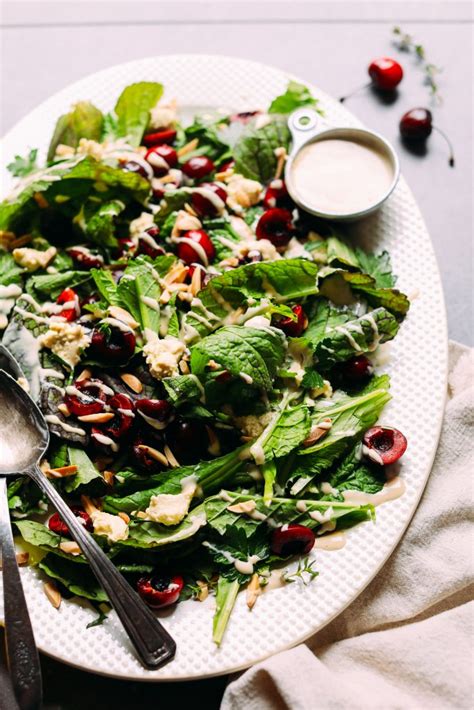 Mustard Green Cherry Salad And Tahini Dressing Minimalist Baker Recipes