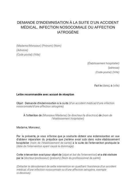 Demande d indemnisation suite à un accident médical infection