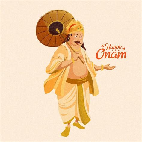 Happy Onam Character Mahabali King Holding An Umbrella Vector