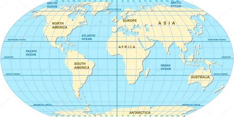 Vector map of the world. Oceans and continents on a flat projection.