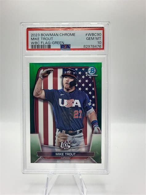 Mike Trout 2023 Bowman Chrome Wbc 90 Wbc Flag Green Refractor 99