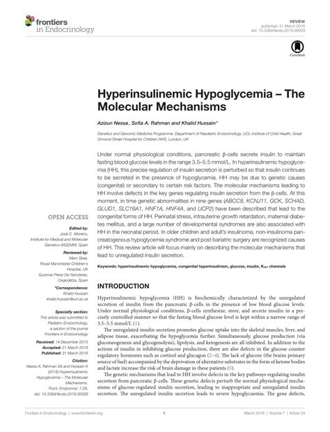 Pdf Hyperinsulinemic Hypoglycemia The Molecular Mechanisms