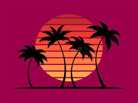 Retro 80s Style Tropical Sunset Palm Tree Stock Illustrations 882