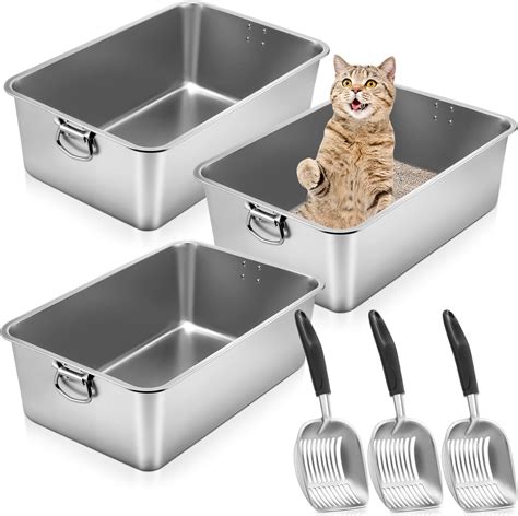 Amazon Baeluny Sets Stainless Steel Cat Litter Box With High