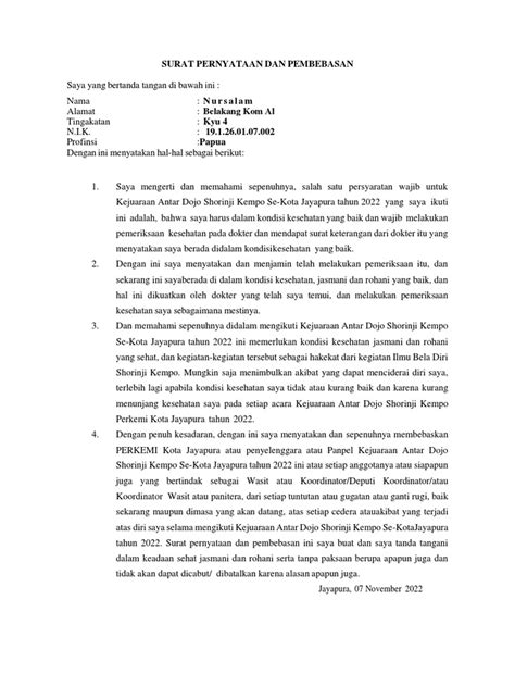 Surat Pernyataan Dan Pembebasan Pdf
