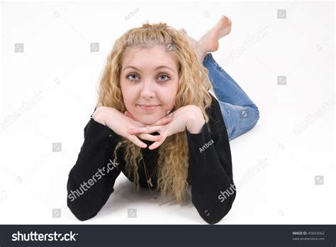 Beautiful Blonde Girl Lying On Floor Stock Photo Shutterstock
