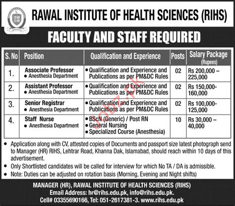 Rawal Institute Of Health Sciences Rihs Faculty And Staff Jobs 2024 Job