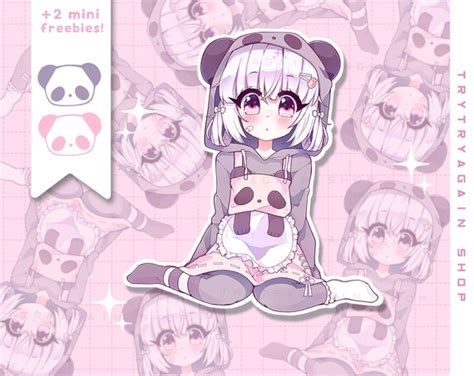 Panda Hoodie Anime Girl Waterproof Vinyl Sticker Pack | Etsy