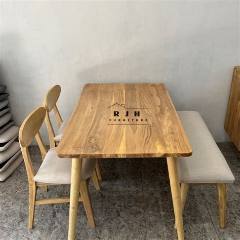 Jual DINING SET ROPAN BLEACHING DINING TABLE BANGKU SET MEJA MAKAN K4