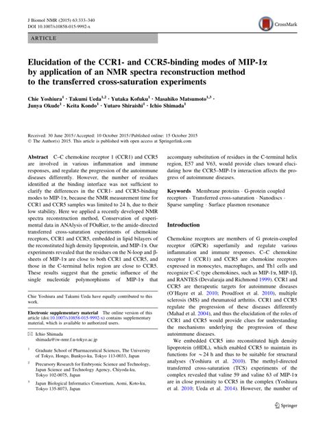 Pdf Elucidation Of The Ccr1 And Ccr5 Binding Modes Of Mip 1α By