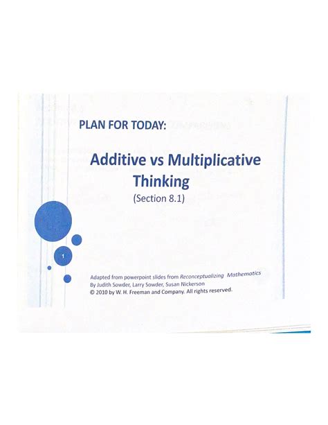 Additive Vs Multiplicative Thinking Notes Plan For Today Additive Vs