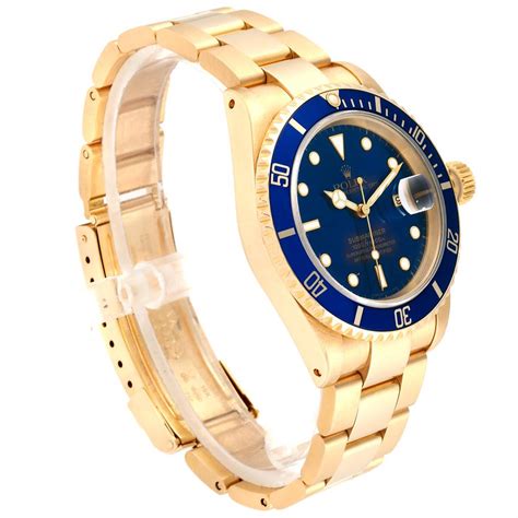 Rolex Submariner 18k Yellow Gold Blue Dial 40mm Mens Watch 16618 Swisswatchexpo