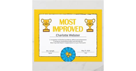 Most Improved Certificate Achievement Class Award Zazzle