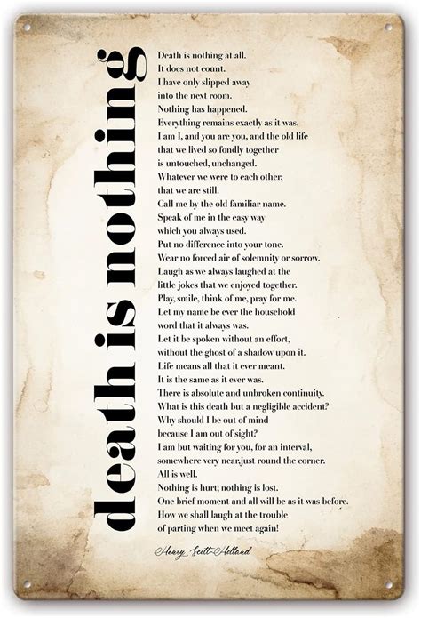 Metal Tin Sign Death Is Nothing At All Poem By Henry Scott Holland Quotes Posters