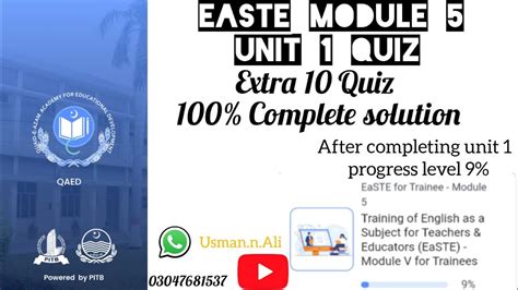 EaSTE Module 5 Unit 1 Quiz 100 Complete Solution Usman N YouTube