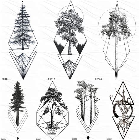 Ommgo Black Rhombus Pine Tree Tattoos Temporary Geometric Triangle