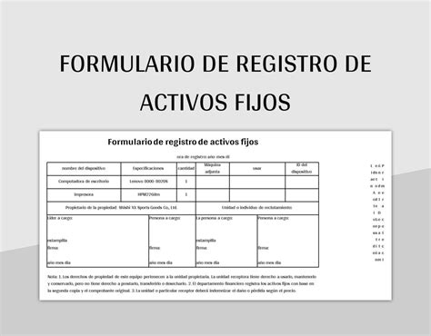 Plantilla De Formato Excel Formulario De Registro De Activos Fijos Y