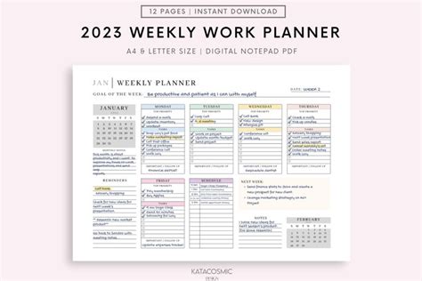 2023 WEEKLY WORK PLANNER - DATED WEEKLY PLANNER