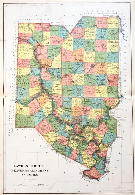 Allegheny County Map, Original 1900 State of Pennsylvania Atlas, Butler ...