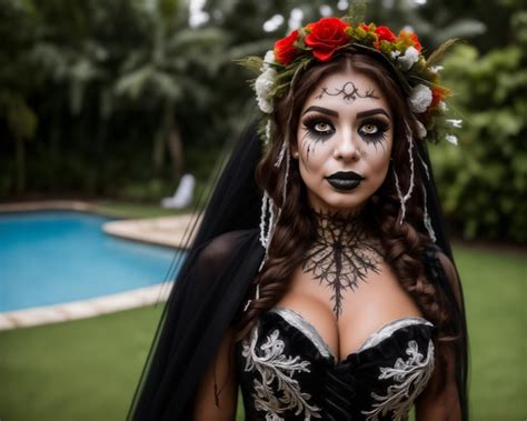 Premium Ai Image Portrait Of Beautiful Woman With Sugar Skull Makeup