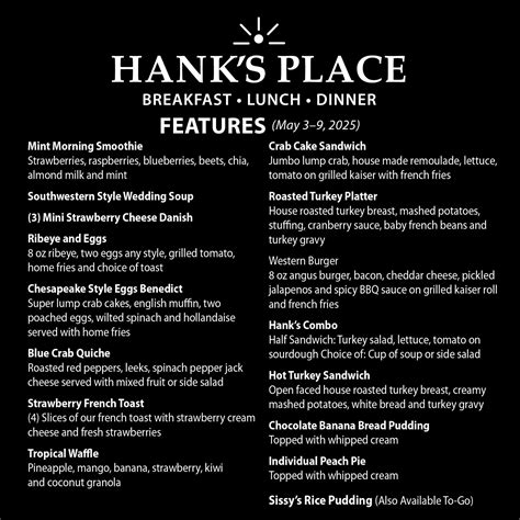 Hank's - Specials that won’t stick around—taste them while they last