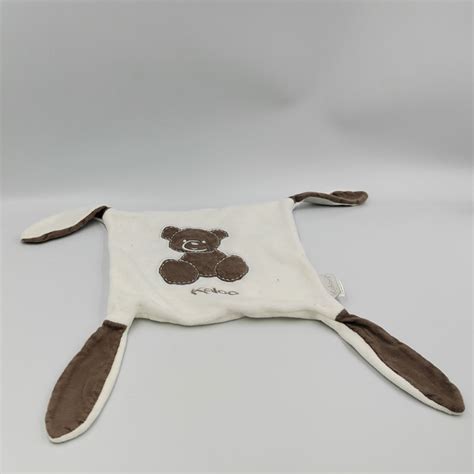 Doudou plat carré ours blanc marron KALOO