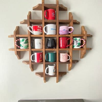 Natural Wooden Coffee Cup Mug Rack With Shelf.tea Cup Holder,rustic ...